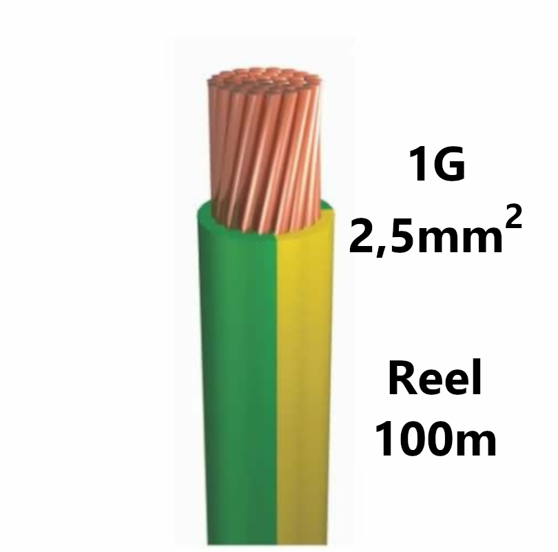 WIRE flexible, tinned copper, 2.5mm² green/yellow, reel 100m