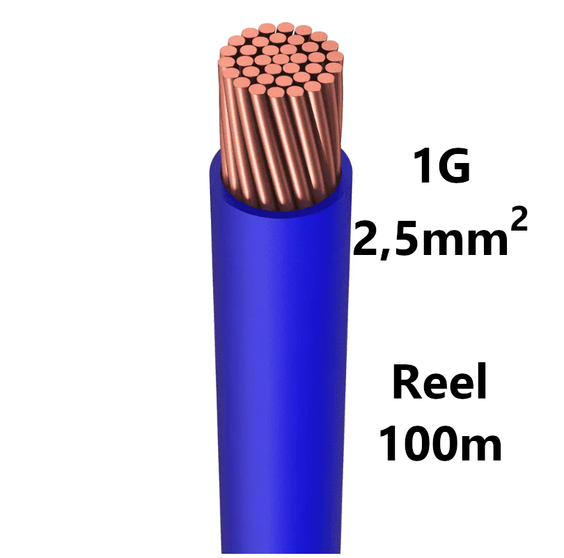 WIRE flexible, tinned copper, 2.5mm², blue, reel of 100m