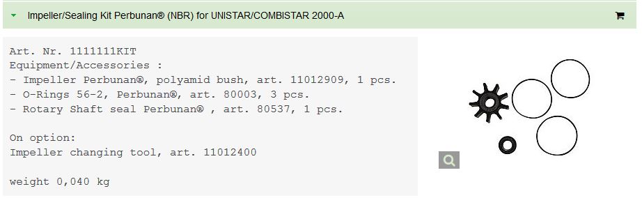 (Unistar 2000-B) IMPELLER NBR (ZUWA 1121111KIT) + seal kit