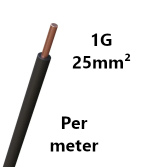 WIRE rigid, copper, 25mm², black, per metre