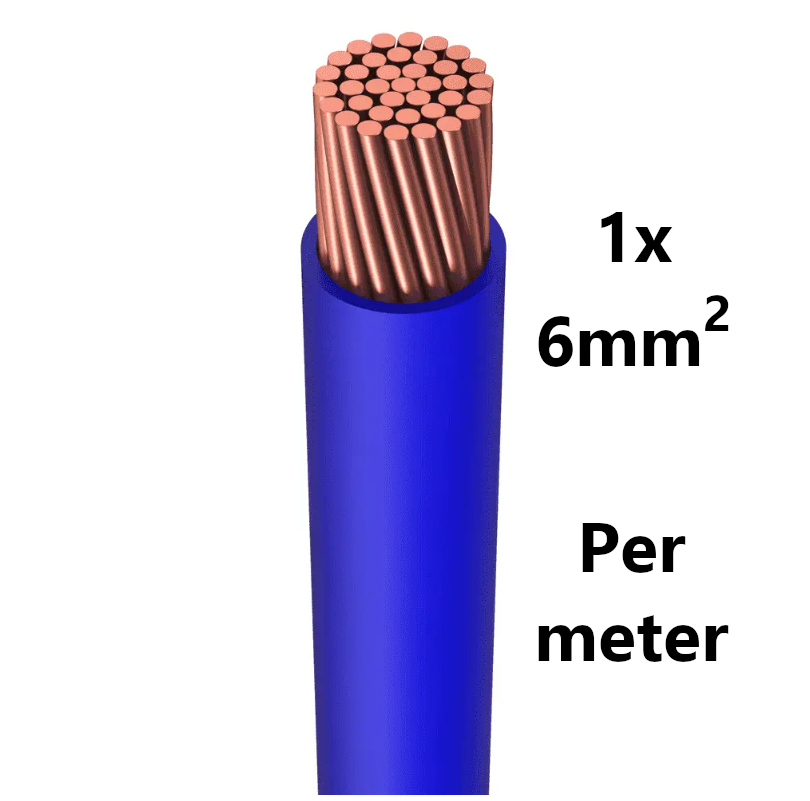 WIRE flexible, tinned copper, 6mm², blue, per metre