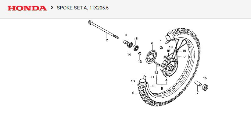 RAYONS roue, 11x205,5, avant extérieur gauche, 10pcs, XL125S