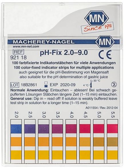 PAPER, pH INDICATOR, 2 to 9, graduation 0.5, gastric, strip