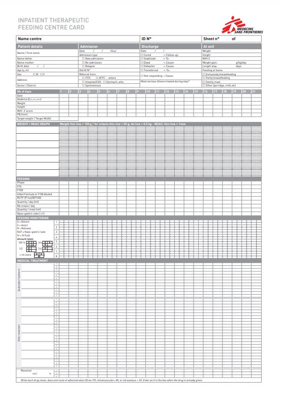 CARD, IN-PATIENT THERAPEUTIC FEEDING, English, A3 r/v 2017