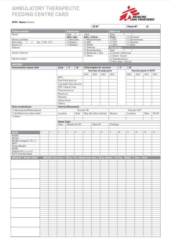 CARD, AMBULATORY THERAPEUTIC FEEDING, English, A4 r/v 2017