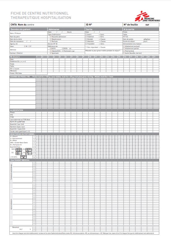 CARD, IN-PATIENT THERAPEUTIC FEEDING, French, A3 r/v 2017