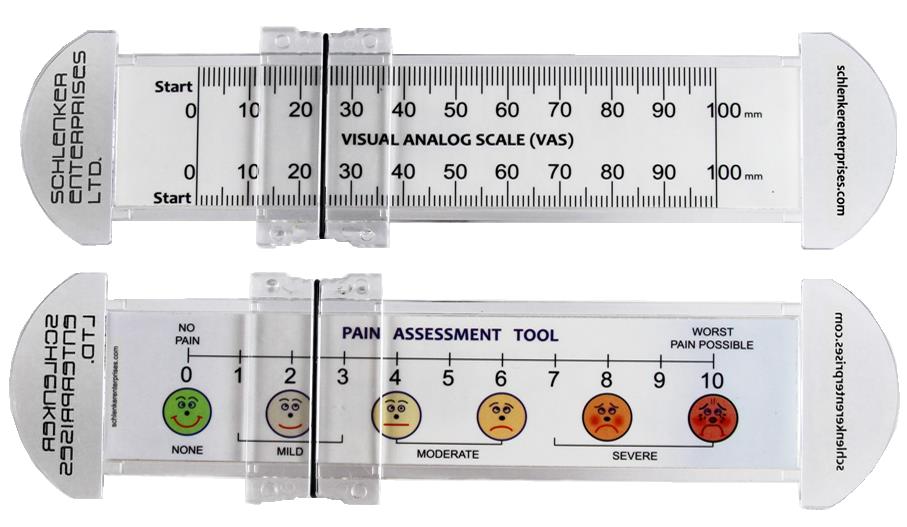 VISUAL ANALOG SCALE, measure of pain, english/french, plast.