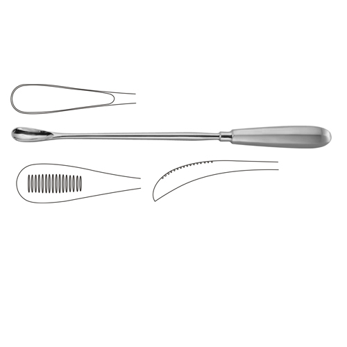 CURETTE A PLACENTA, CUZZI arrière denté, 30cm, 18mm 53-70-02