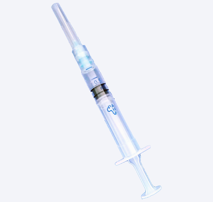 SYRINGE, AUTO-DISABLE with needle, s.u., imm, 0.5 ml