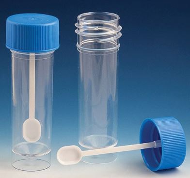 CONTAINER, SAMPLE, plast., >30ml, non sterile, stools+ spoon