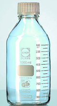 FLACON, verre, col fileté GL45, gradué 100ml + BOUCHON