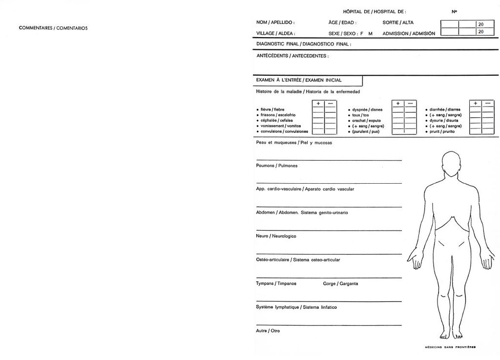 FICHE D'HOSPITALISATION, français/espagnol, A3 recto/verso