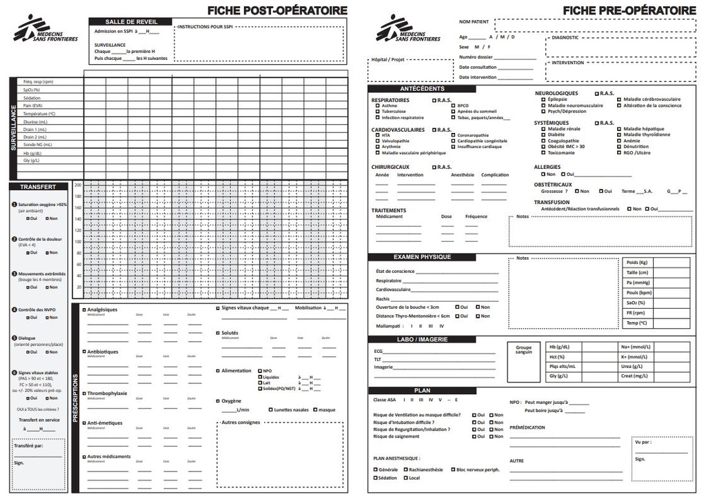 RECORD, ANAESTHESIA french, A3 recto/verso