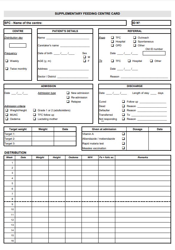 CARD, SUPPLEMENTARY FEEDING, English, A4 recto/verso