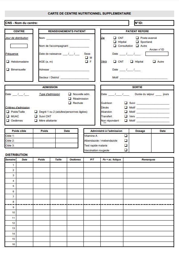 CARD, SUPPLEMENTARY FEEDING, French, A4 recto/verso