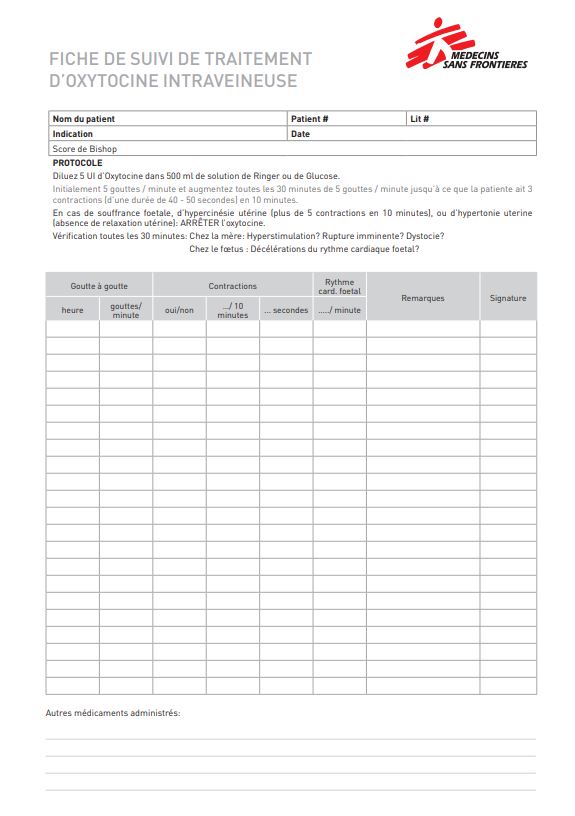 FICHE SUIVI D'ADMINISTRATION OXYTOCINE IV, fr, A4 recto