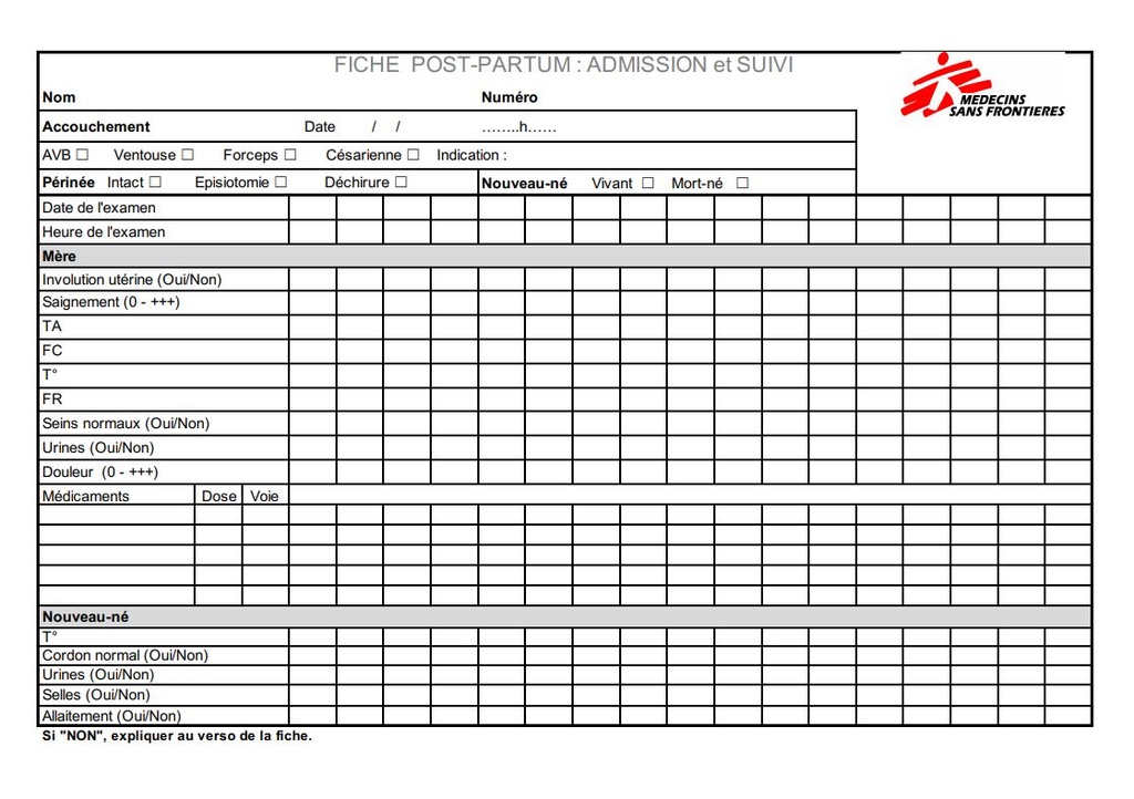 POST-PARTUM ADMISSION &  FOLLOW-UP FILE, French, A4 r/v