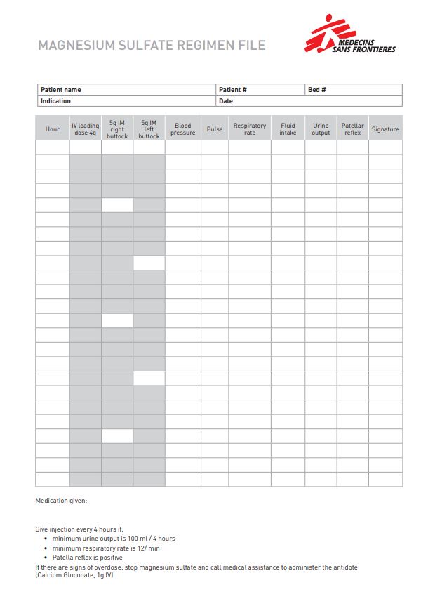 FICHE SUIVI ADMINISTRATION SULFATE de MAGNESIUM, an,A4 recto