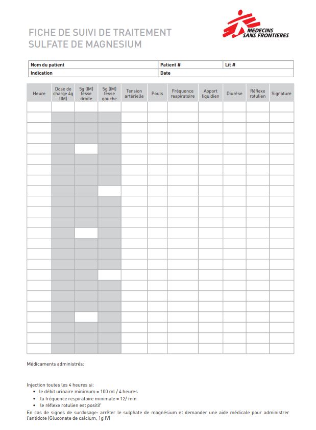 FICHE SUIVI ADMINISTRATION SULFATE de MAGNESIUM, fr,A4 recto