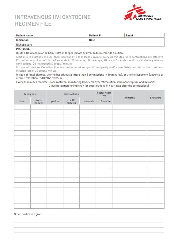 INTRAVENOUS (IV) OXYTOCIN REGIMEN FILE, English, A4 recto