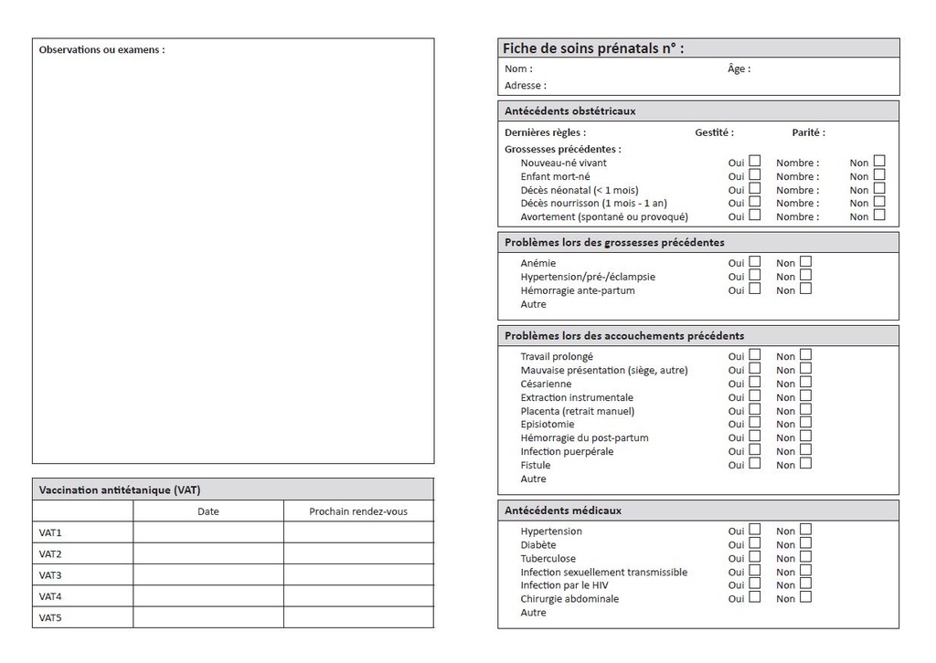 ANTENATAL CARE CARD, French, A4 recto/verso 2019