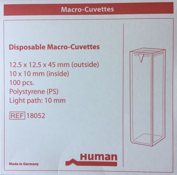 (spectrophotomètre) MACROCUVETTE, PS, 10mmx10mm, u.u.