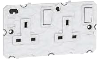 SOCKET double + switch, 2P+E/16A, type G/UK, multi std,flush