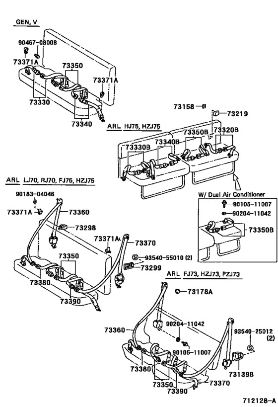 Belt assy, rear seat, 3 point type, RH, HZJ78 6-seater