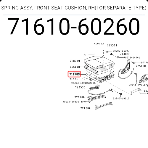 CUSHION FRAME SUB-ASSEMBLY front right seat, HZJ7# LHD