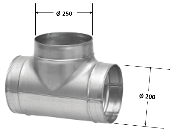 CULOTTE DE VENTILATION en forme de T, galvanisée, Ø250/200mm