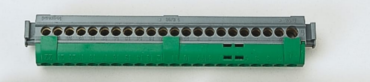 DISTRIBUTOR, 1x6-25²/21x1,5-16², green, mod., for grounding