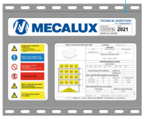 (Mecalux) PLAQUE DE CHARGE, pour rayonnage