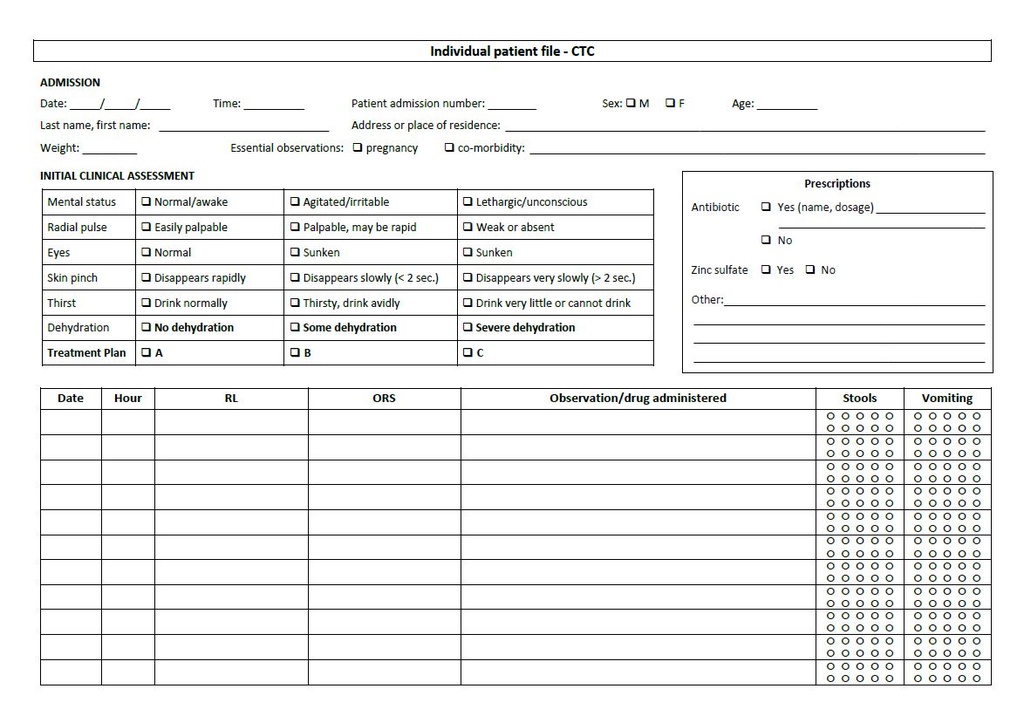 FICHE DE SURVEILLANCE DU PATIENT CTC, anglais,A4 recto/verso