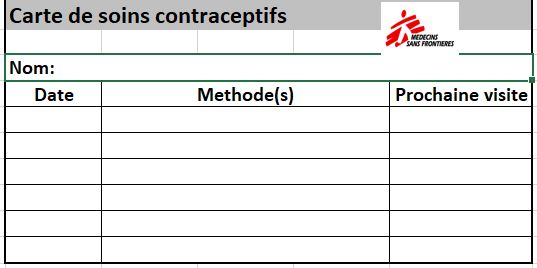 CONTRACEPTIVE CARE PATIENT CARD, French, A4 recto, 8 cards