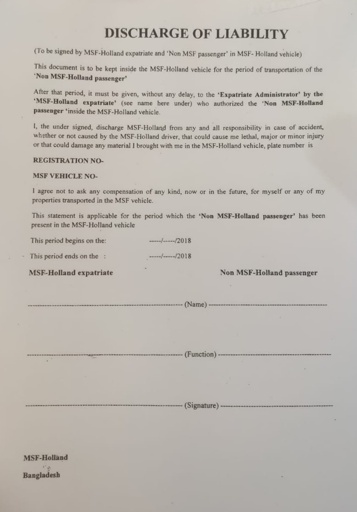 DISCHARGE LIABILITY form, 100 pages, English, book