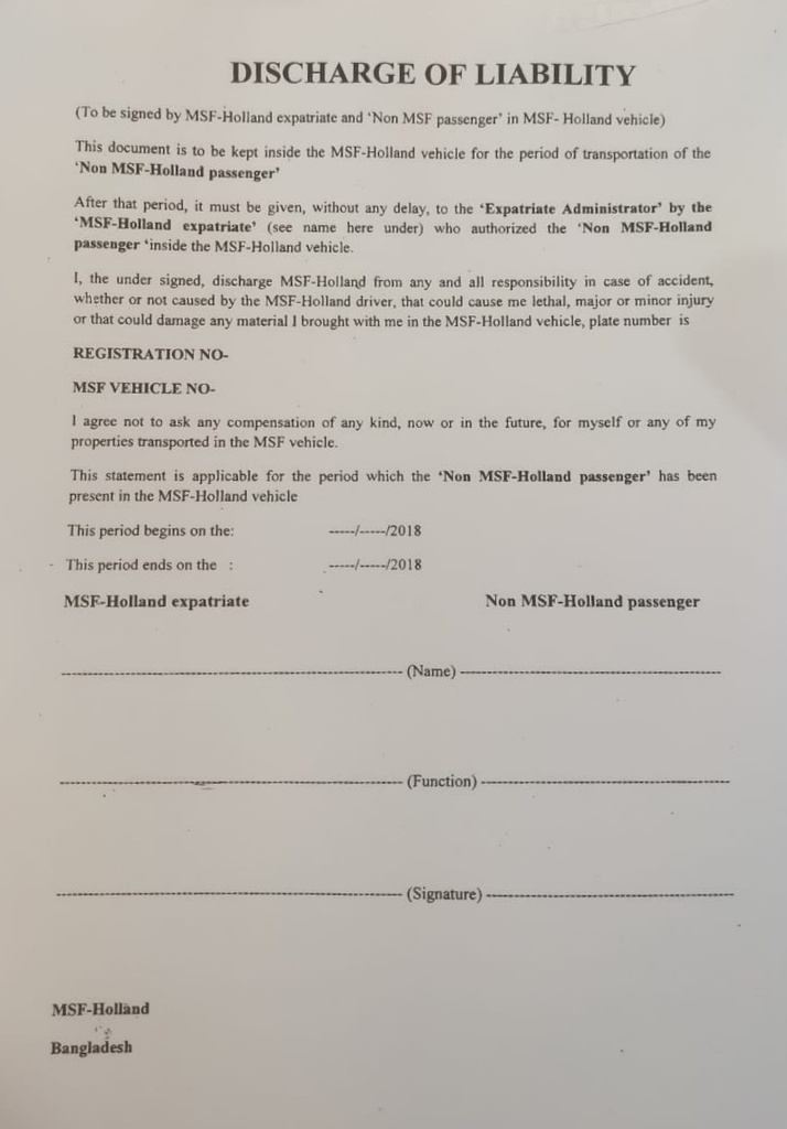 FORMULAIRE DE DECHARGE de résponsibilité, 100 pages, anglais