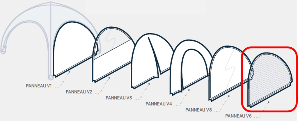 (tente dôme gonfl. 25m²) PANNEAU LAT. moustiquaire + zip ts