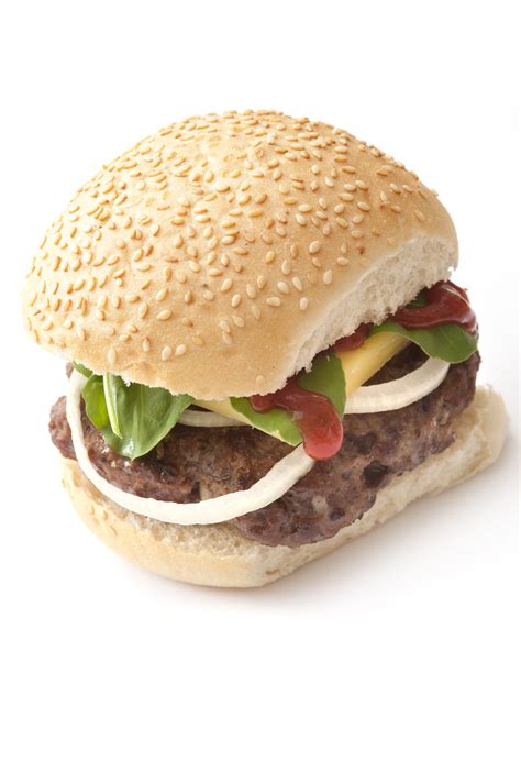 HAMBURGER, complete with bread bun, salad and sauce