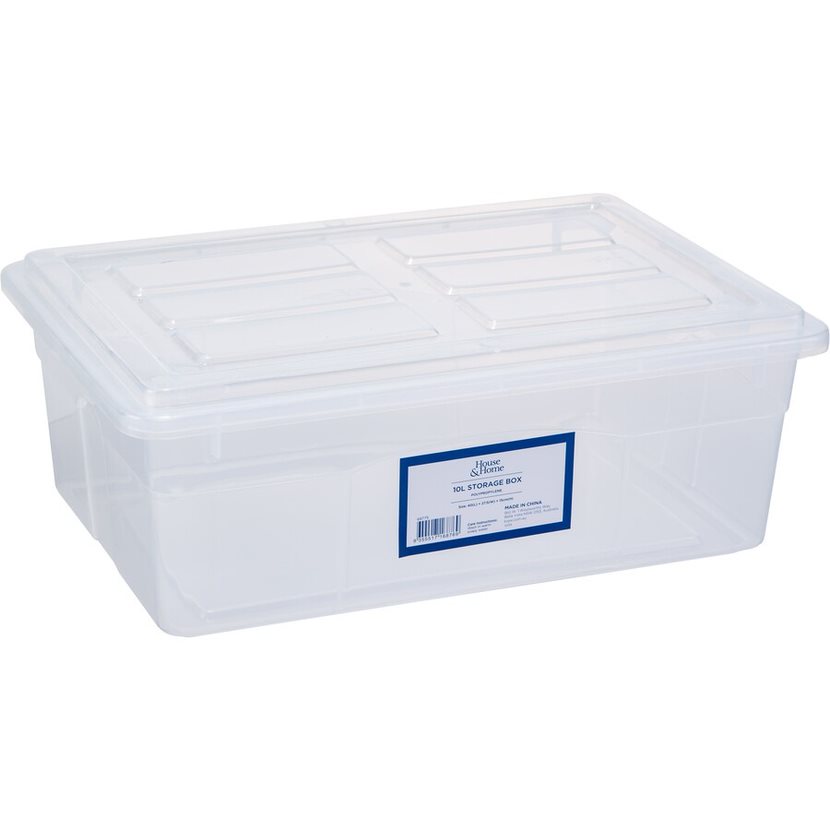 STORAGE BOX with lid, plastic, 10l, transparent