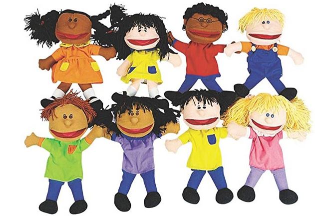 HAND PUPPET, multi ethnic, 30-40cm, set of 8