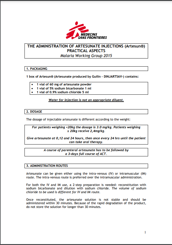 The administration of Artesunate injections (Artesun®): ...