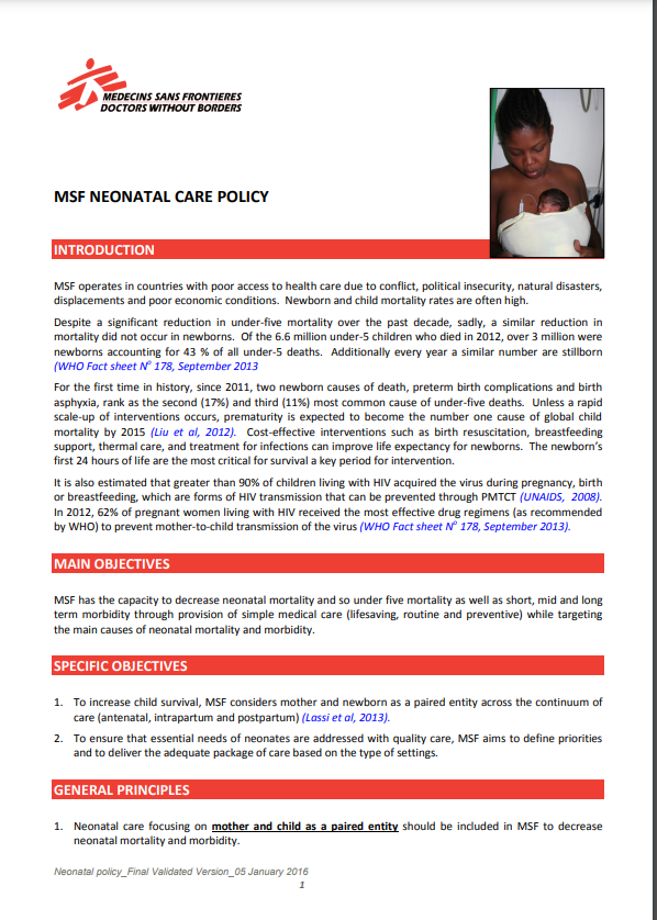 MSF Neonatal Care Policy