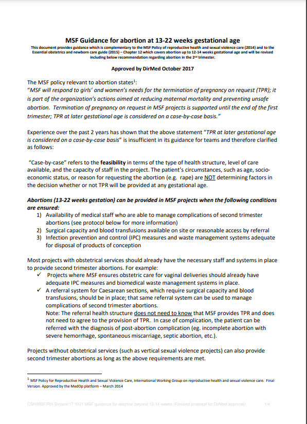 MSF Guidance for abortion at 13-22 weeks gestational age