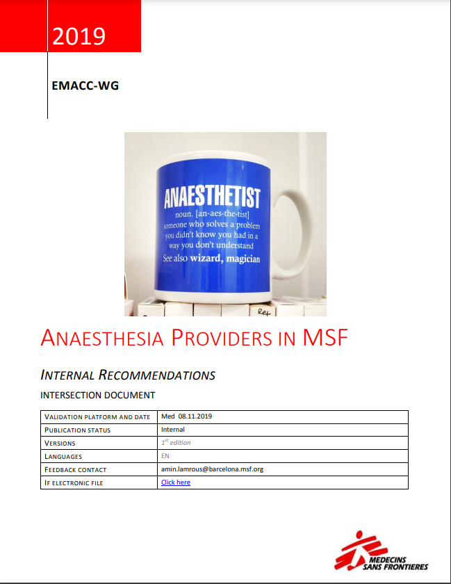 Anaesthesia providers in MSF Internal Recommendations