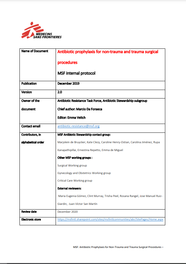 Antibiotic prophylaxis for non-trauma & trauma surgical proc