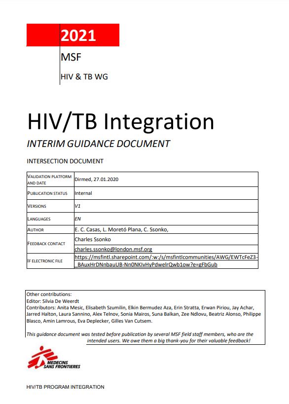 HIV/TB Integration. Interim guidance document.