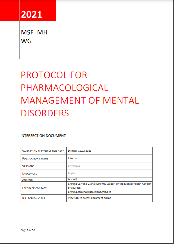 Protocol for pharmacological management of mental disorders