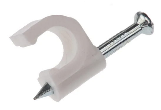 CLAMP for round cable, plastic, Ø10mm + steel nail, 100 pcs