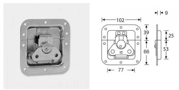 (flightcase) BUTTERFLY LOCK recessed, 102x102x9mm, complete