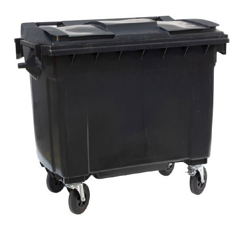 GARBAGE BIN, 660l, 4 wheels Ø200mm, black + lid